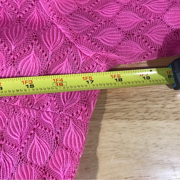 VINTAGE 70s Hot Pink Formal Maxi Dress Lace Crew Neck Long Sleeve Small Medium - Picture 12 of 16